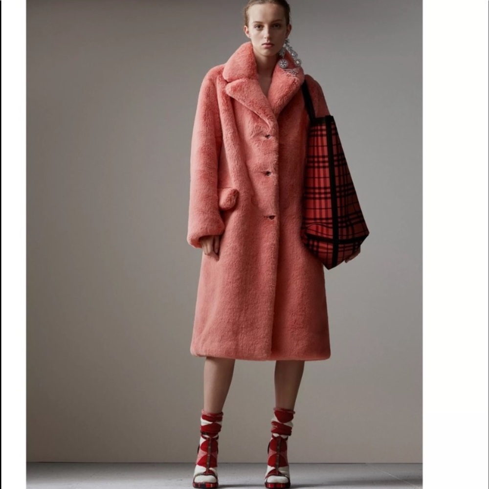 Burberry Runway Pink Fur faux midi long Coat